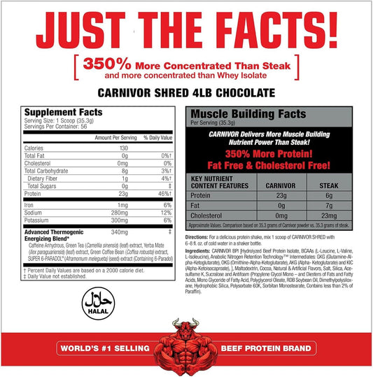 Musclemeds Carnivor Shred Fat Burning Hydrolized Beef Protein Isolate, 0 Lactose, 0 Sugar, 0 Fat, Halal Certified, Vanilla Caramel, 4 Pound, 56 Servings