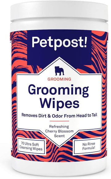 Petpost | Grooming Wipes for Dogs - Large, Deodorizing Wipes with Cherry Blossom Scent - 70 Ultra Soft Cotton Pads in Cleansing Solution - Cherry Blossom Scent 70 ct
