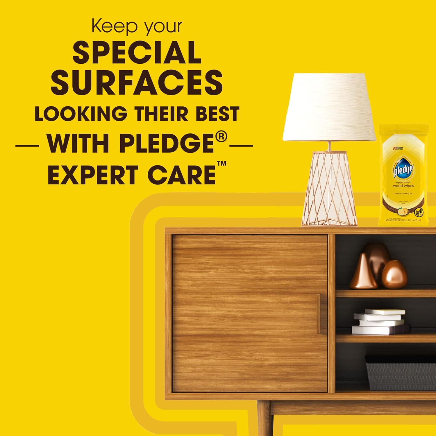 Pledge Expert Care Wood Wipes, Shines and Protects, Removes Fingerprints, Lemon Scent, 24 Count (Pack of 6) : Health & Household