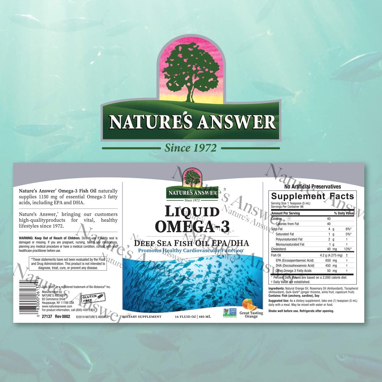 Natures Answer - Omega 3 Fish Oil Liq Supplement 480 ml 2 PACK BUNDLE | Heart & Brain Support | Promotes Healthy Joints | Great Tasting avor | Burp Free