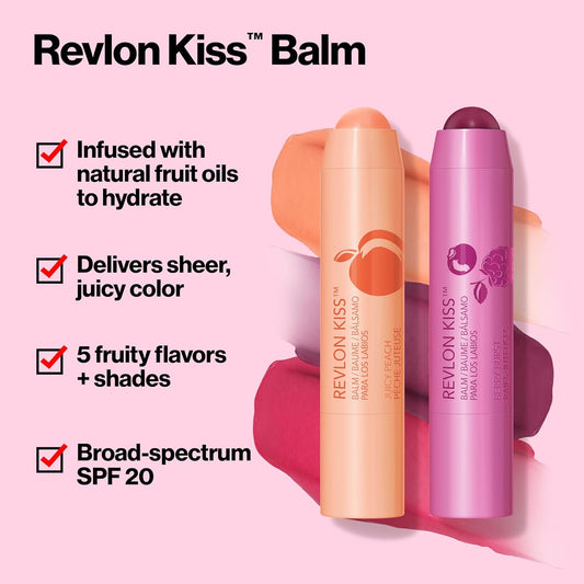 Revlon Lip Balm, Kiss Tinted Lip Balm, Face Makeup With Lasting Hydration, Spf 20, Infused With Natural Fruit Oils, 010 Tropical Coconut, 0.09 Oz