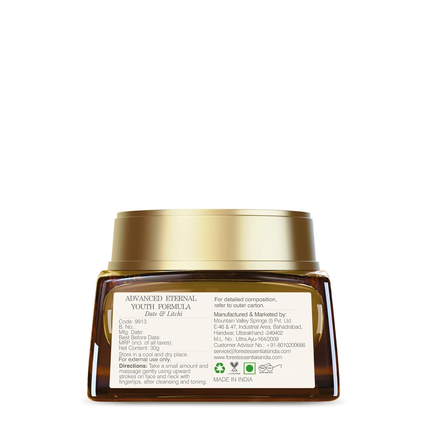 Forest Essentials Date And Litchi Eternal Youth Formula Cream, 1 Oz : Beauty & Personal Care
