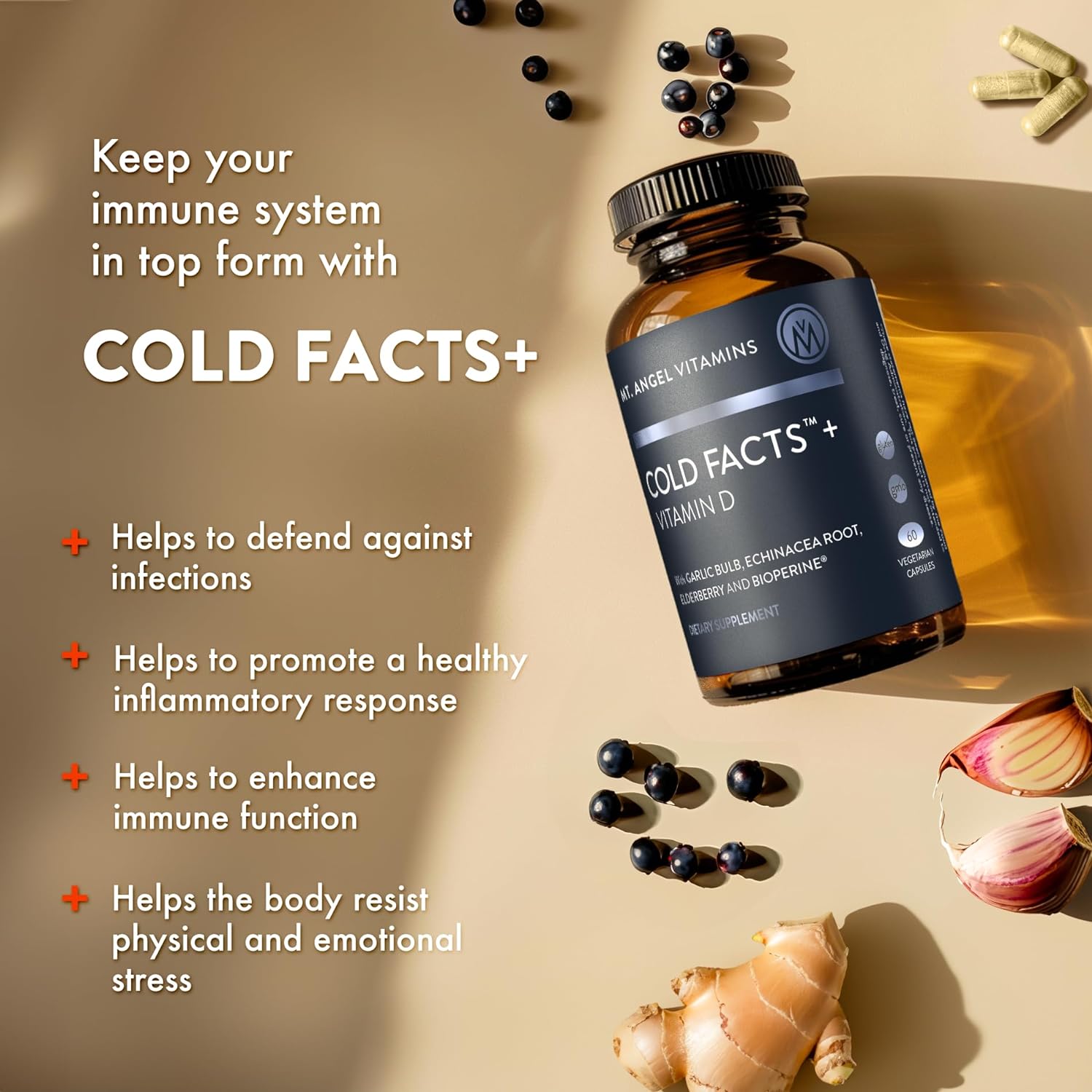 Mt. Angel Vitamins - Cold Facts + Vitamin D, Immune System Support (60 Vegetarian Capsules) : Health & Household