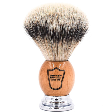 Parker 100% Silvertip Badger Shaving Brush – Olivewood Handle, Long-Loft 22 Mm Knot With Resin Stand – Super Soft Bristles For A Rich Lather For All Skin Type