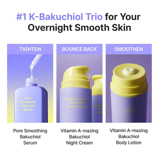 By Wishtrend Vitamin A-Mazing Bakuchiol Trio, Body Lotion 150G & Serum 1.01 Fl Oz & Night Cream 1.05 Oz, Powerful Pore Care Skincare Set For Holiday