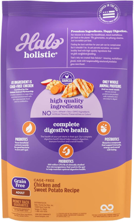 Halo Holistic Adult Dog Grain Free Cage-Free Chicken & Sweet Potato Recipe 10 Lb Bag