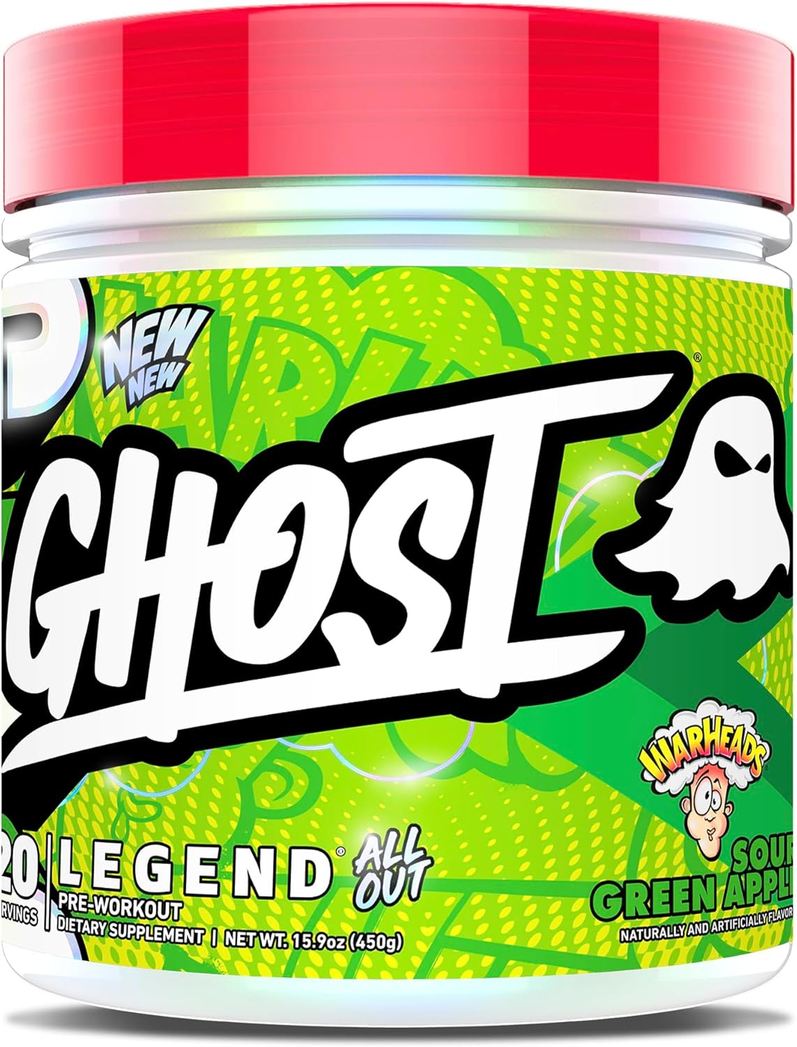 Ghost Legend All Out V2 Pre-Workout Powder, Warheads Sour Green Apple - 20 Servings - Pre-Workout Supplement For Men & Women - Energy & Pumps - Caffeine, Citrulline, Beta Alanine, Betaine & No3-T