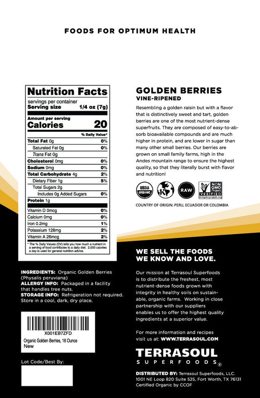 Terrasoul Superfoods Organic Golden Berries, 16 Ounces