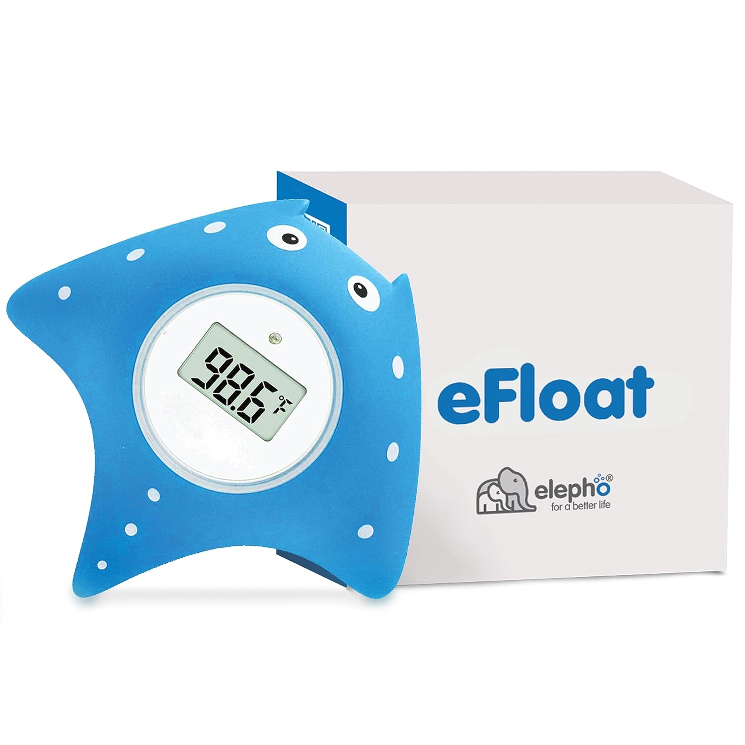 Elepho eFloat Digital Baby Thermometer for Bathtub | Accurately Monitors Water & Room Temperature + Acts as Kids Bath Toy | Waterproof Device Alerts When Too Hot or Cold (Blue)