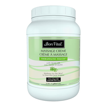 Bon Vital' Therapeutic Touch Massage Creme, Professional Massage Therapy Cream With Olive Oil To Repair Dry Skin & Soothe Sore Muscles, Full Body Moisturizer, 1 Gal, Label May Vary