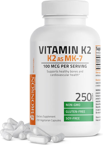 Bronson Vitamin K2 As Mk-7 Menaquinone 100 Mcg Non-Gmo, 250 Capsules