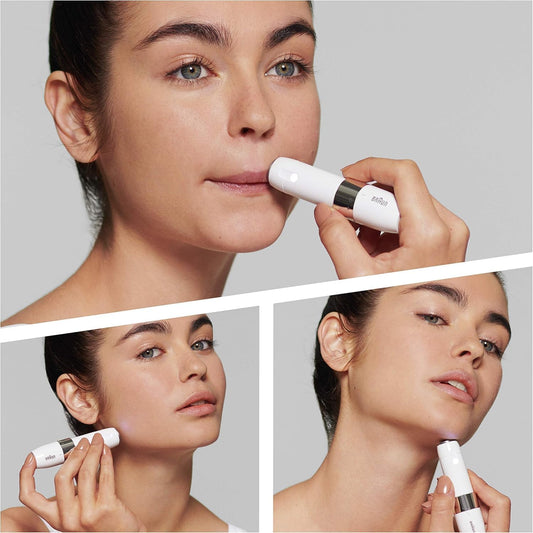 Braun Face Mini Hair Remover, Facial Hair Remover For Women Mini-Sized Design For Portability, Efficient Facial Hair Removal Anytime, Anywhere, With Smart Light, Gifts For Women, Fs1000, White