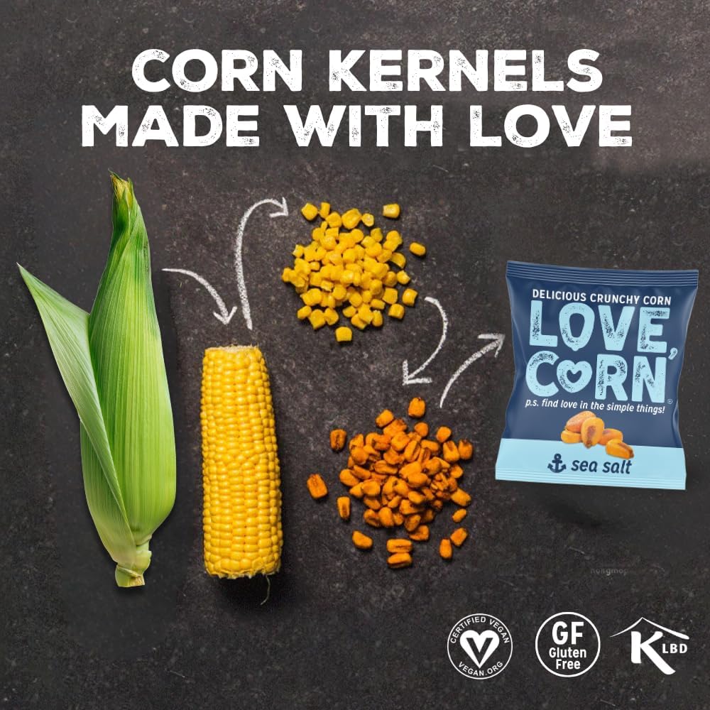 LOVE CORN Sea Salt | Delicious Crunchy Corn Snack | 24 x 20 bags | Low Sugar, Gluten Free, Vegan : Amazon.co.uk: Grocery