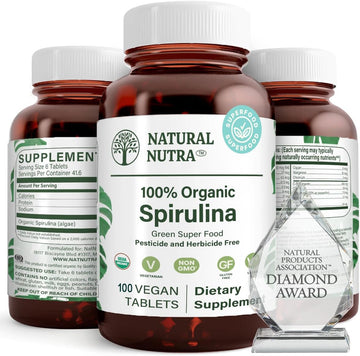 Natural Nutra 100% Usda Organic Spirulina Tablets, Blue Green Algae Protein With Rich Minerals, Helps Liver Health, Promotes Immune System, 300Mg, 100 Vegan Tablets