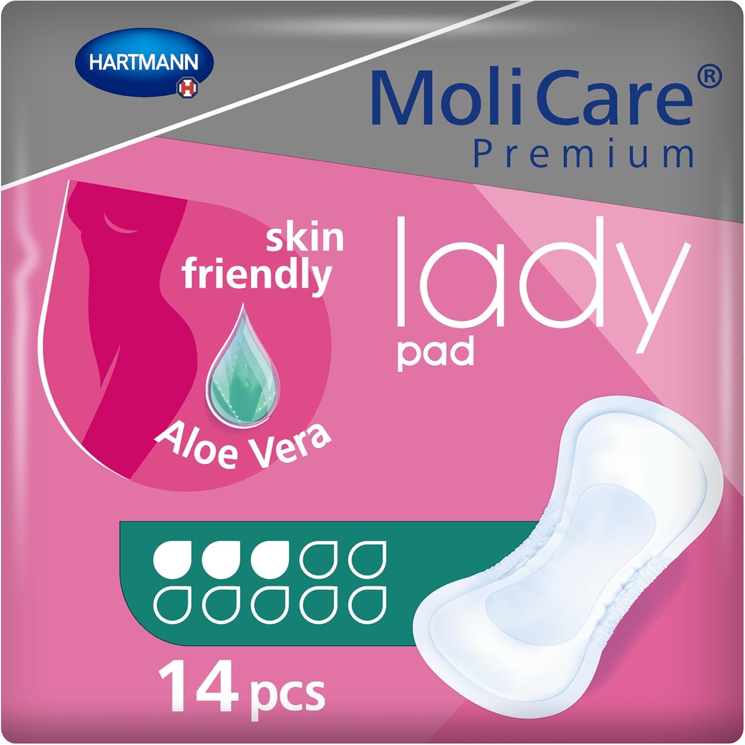 Molicare Premium Lady Pad, Incontinence Pads For Women With Bladder Weakness, 2 Drops, Pack Of 14