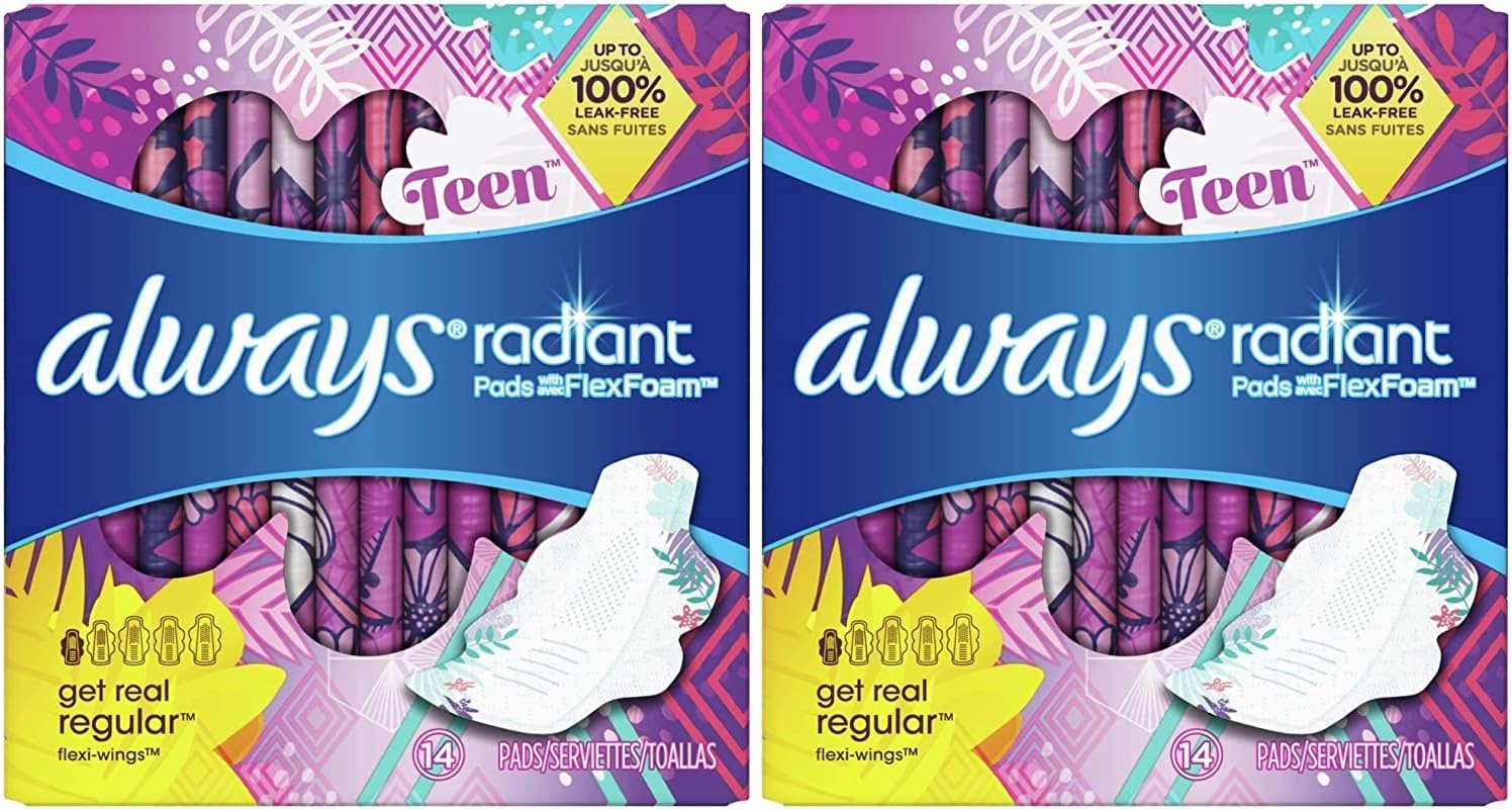 Always Radiant Teen Pads Get Real Regular Unscented w/Wings - 14ct