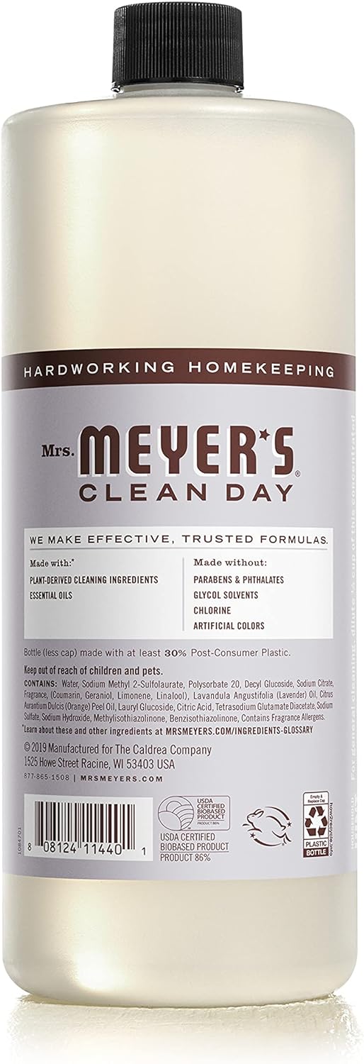Mrs. Meyer'S Clean Day Multi-Surface Cleaner Concentrate, Use To Clean Floors, Tile, Counters, Lavender, 32 Fl. Oz - Pack Of 2