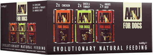 AATU Adult Dog Food Wet Tins - Variety Pack (6x400g) - Grain Free Recipe with No Artificial Ingredients - Good for Low Maintenance Feeding?WADOGMULTI6