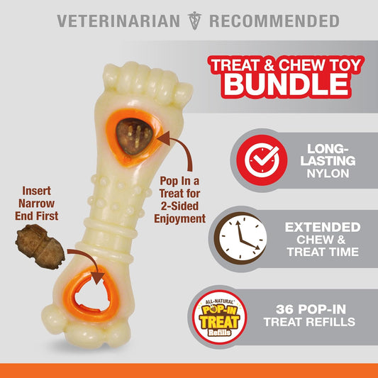 Nylabone Power Chew Souper Bone Pop-In Treat Toy With Treat Refills, Treat Dispensing Toys For Dogs, Durable Treat Pouch, Chicken Flavor, Medium/Wolf - Up To 35 Lbs. (2 Count)