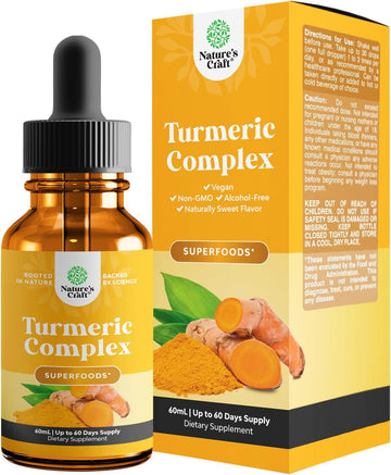 Organic Turmeric Liquid Drops for Adults - Liquid Turmeric Curcumin with Black Pepper Cinnamon and Ginger for Joints Digestion Immunity & More-Organic Turmeric Supplement Concentrate (2oz)