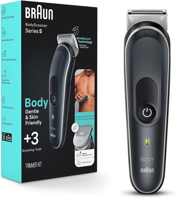 Braun Body Groomer 5 For Men, Bg5340, Manscaping Tool, Skinshield Technology, Sensitive Comb, Lifetime Sharp Metal Blade, Body Groomer For Men, Gray/White