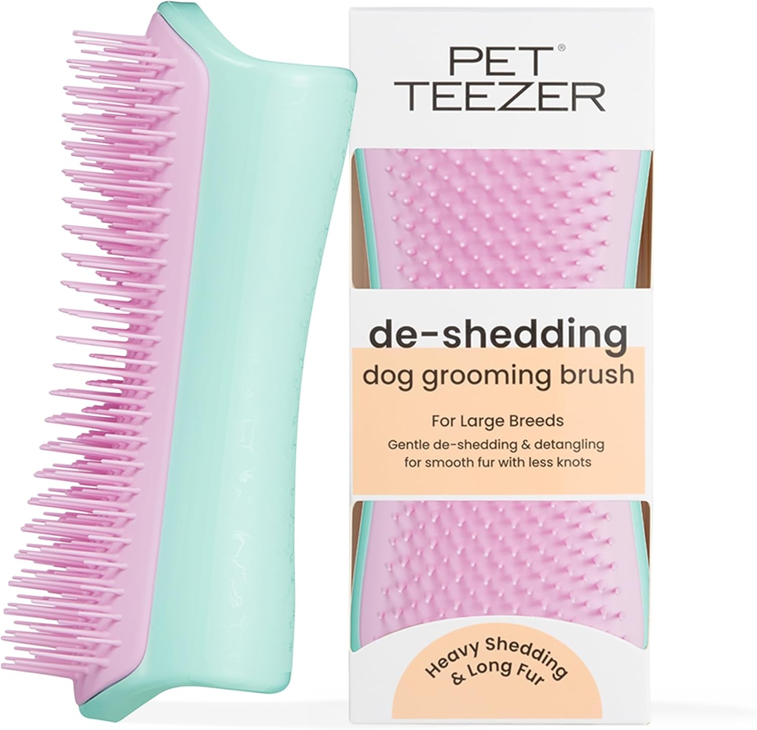 Tangle Teezer | Pet Teezer - Mint & Pink De-Shedding & Dog Grooming Brush - Dry Or Bath Brush