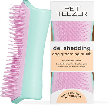 Tangle Teezer | Pet Teezer - Mint & Pink De-Shedding & Dog Grooming Brush - Dry Or Bath Brush