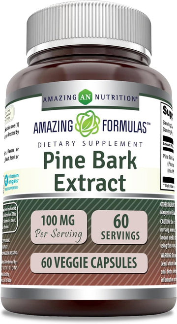 Amazing Formulas Pine Bark Extract 100Mg 60 Veggie Capsules | Non-Gmo | Gluten Free | Made In Usa | Suitable For Vegetarians