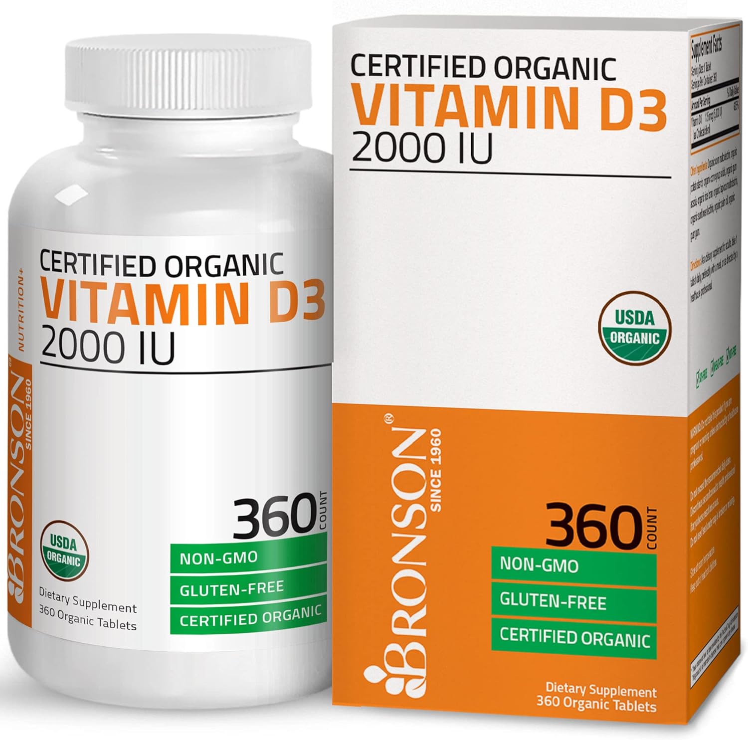 Bronson Vitamin D3 2,000 IU (1 Year Supply) for Immune Support, Healthy Muscle Function & Bone Health, High Potency Organic Non-GMO Vitamin D Supplement, 360 Tablets : Health & Household