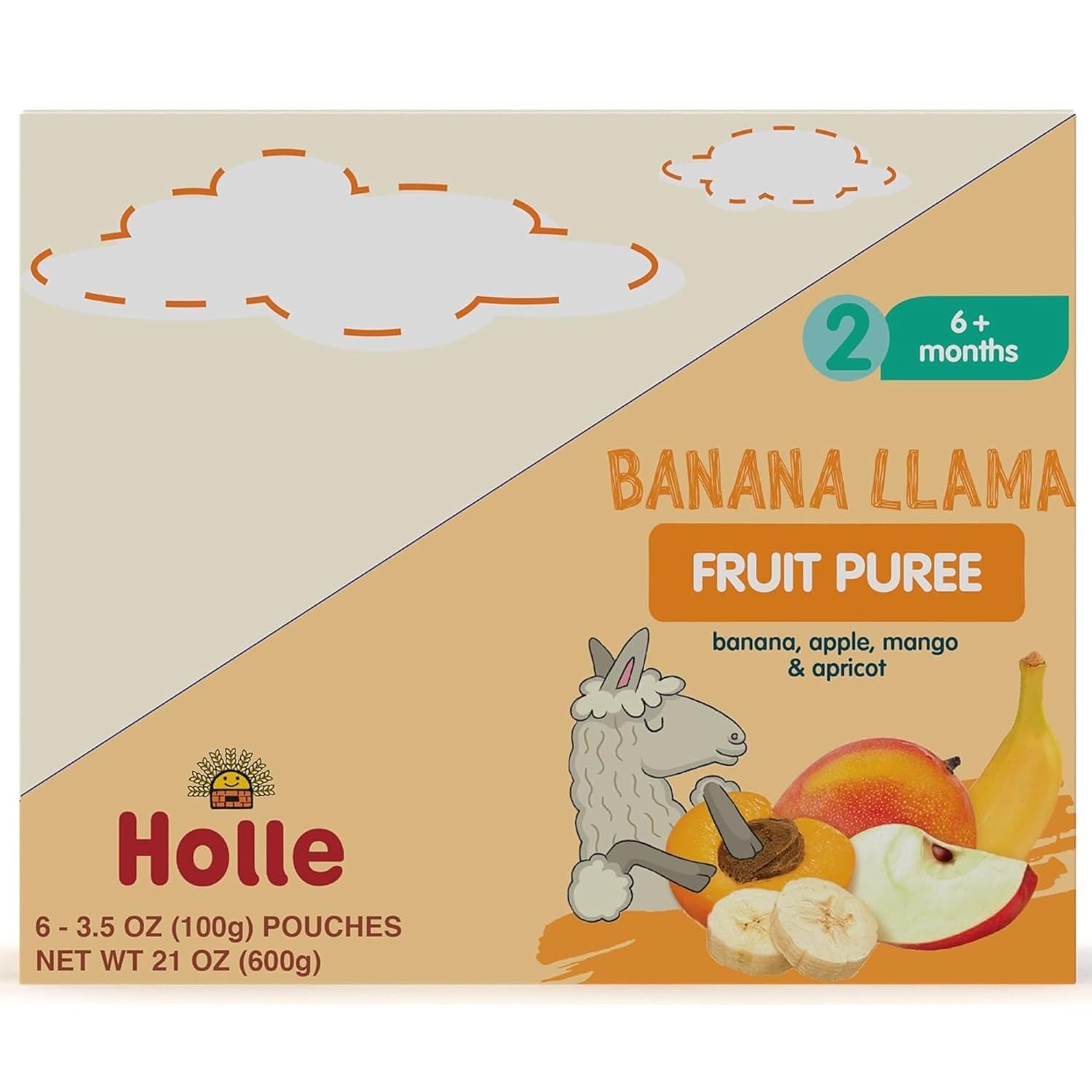 Holle Organic Baby Food Pouches - Banana Llama Baby Puree with Banana, Apple, Mango and Apricot - (6 Pack) Organic Baby Snacks + Fruit and Veggie Pouches for Weaning Babies 6 Months and Older : Baby