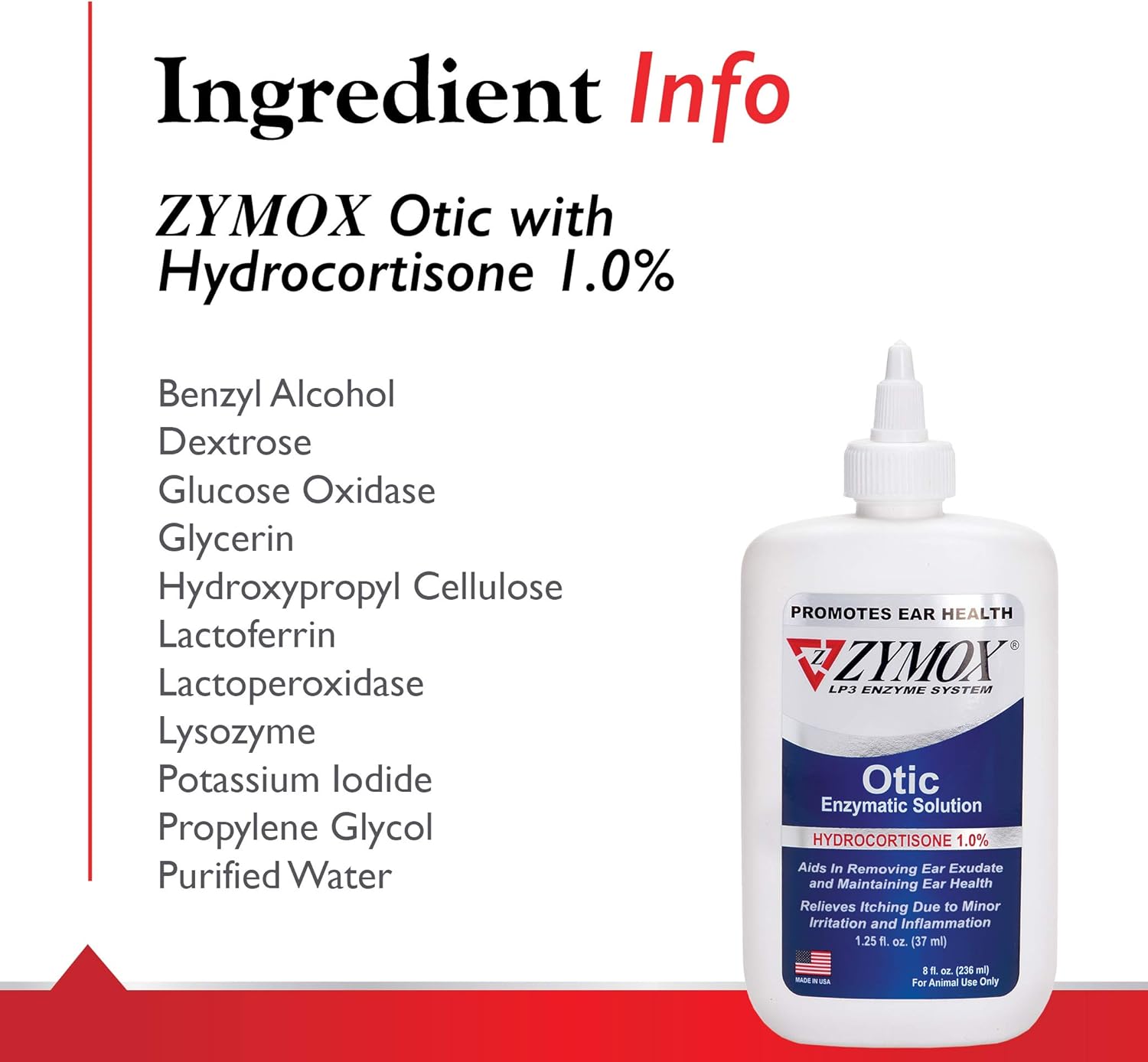 Zymox Otic Enzymatic Solution for Dogs and Cats to Soothe Ear Infections with 1% Hydrocortisone for Itch Relief, 8oz : Pet Ear Cleaners : Pet Supplies