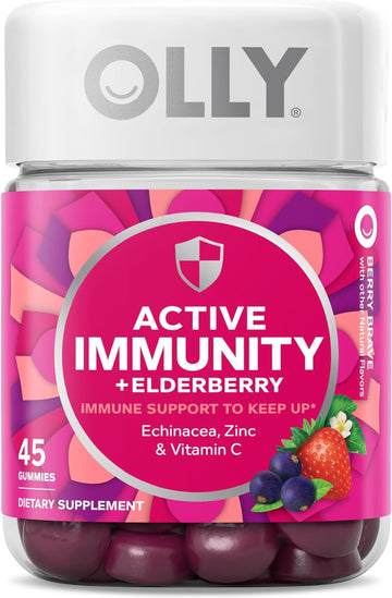 Olly Gummy Active Immunity+Elderberry, 45 Gummies (1 Pack), Berry Flavor