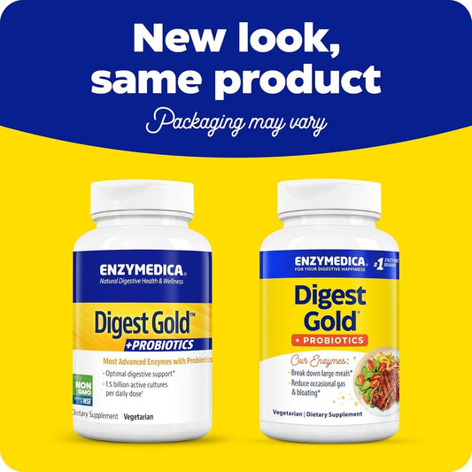 Enzymedica Digest Gold + Probiotics, 2-In-1 Formula For Gut Health, Digestive Enzymes & 1.5 Billion Active Probiotic Cultures, 180 Count