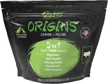 Origins 5-in-1 Dog Supplement - Powdered Food Topper w/Natural Heirloom Pork Protein- Supports Healthy Digestion, Skin, and Coat - Helps Reduce Itching & Joint Inflammation (2 lbs)
