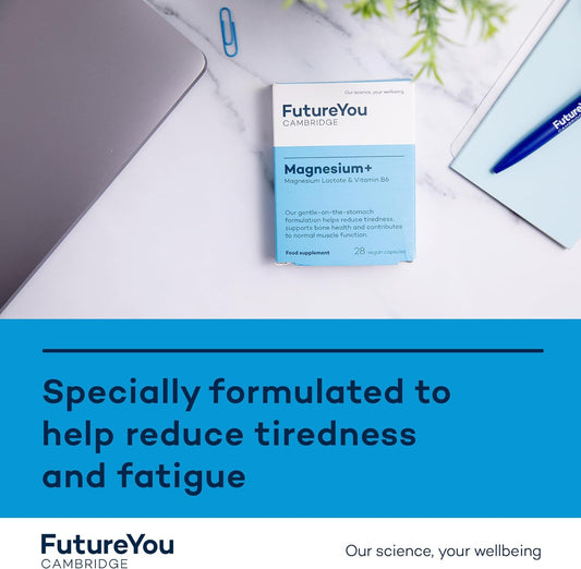 Magnesium+ 575mg Supplement ? 28 High Strength Magnesium Capsules ? Magnesium Lactate & Vitamin B6 Health Supplements to Reduce Tiredness & Support Bone Health ? Supplements by FutureYou Cambridge