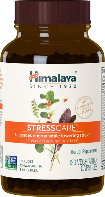 Himalaya StressCare Herbal Supplement, Supports Stress Relief, Energy Support, Relaxation, Occasional Sleeplessness, Ashwagandha, Holy Basil/Tulsi, Gotu Kola, Non-GMO, Vegetarian, 120 Capsules