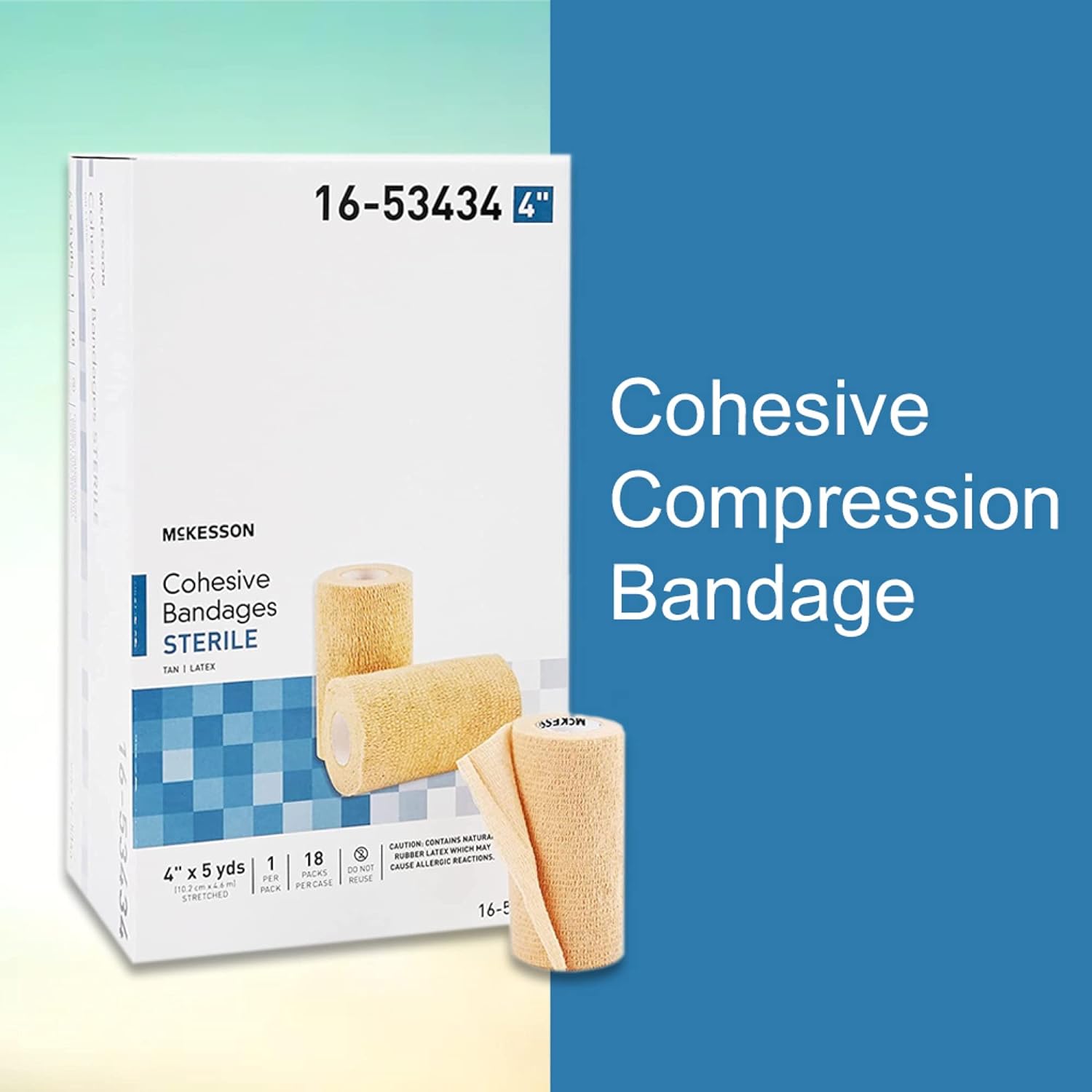 McKesson Cohesive Bandage, Sterile, Self-Adherent Closure, Tan, 4 in x 5 yds, 1 Count, 1 Roll