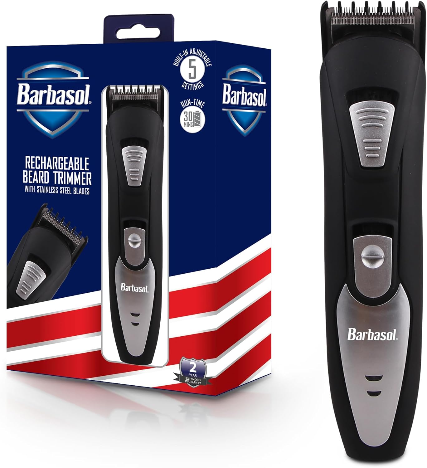 Barbasol Rechargeable Electric Beard Trimmer With Stainless Steel Blades And Adjustable Settings
