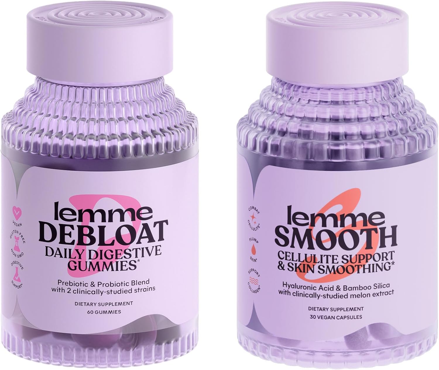 Lemme Debloat Gummies & Smooth Capsules Bundle - Digestive & Gut Health Gummies - Reduce Bloating & Cellulite* - Vegan, Gluten Free, Non-Gmo