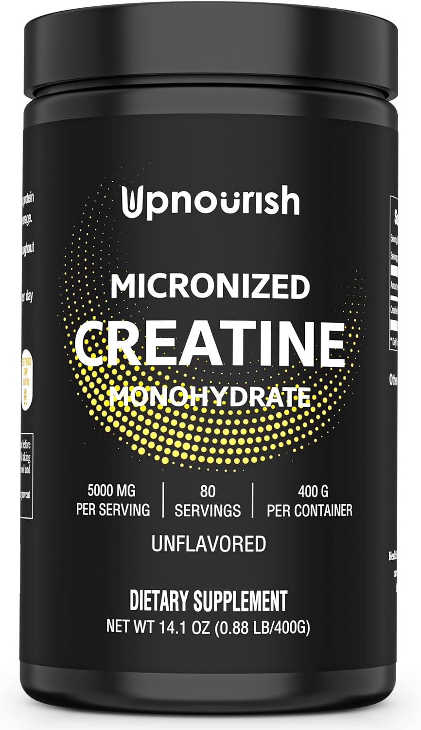UpNourish Micronized Creatine Monohydrate Powder 400 G - Unflavored Vegan for Pre Workout, Muscle Building Pure Women and Men Instantized Supplement, 80 Servings 14.1096 Ounce