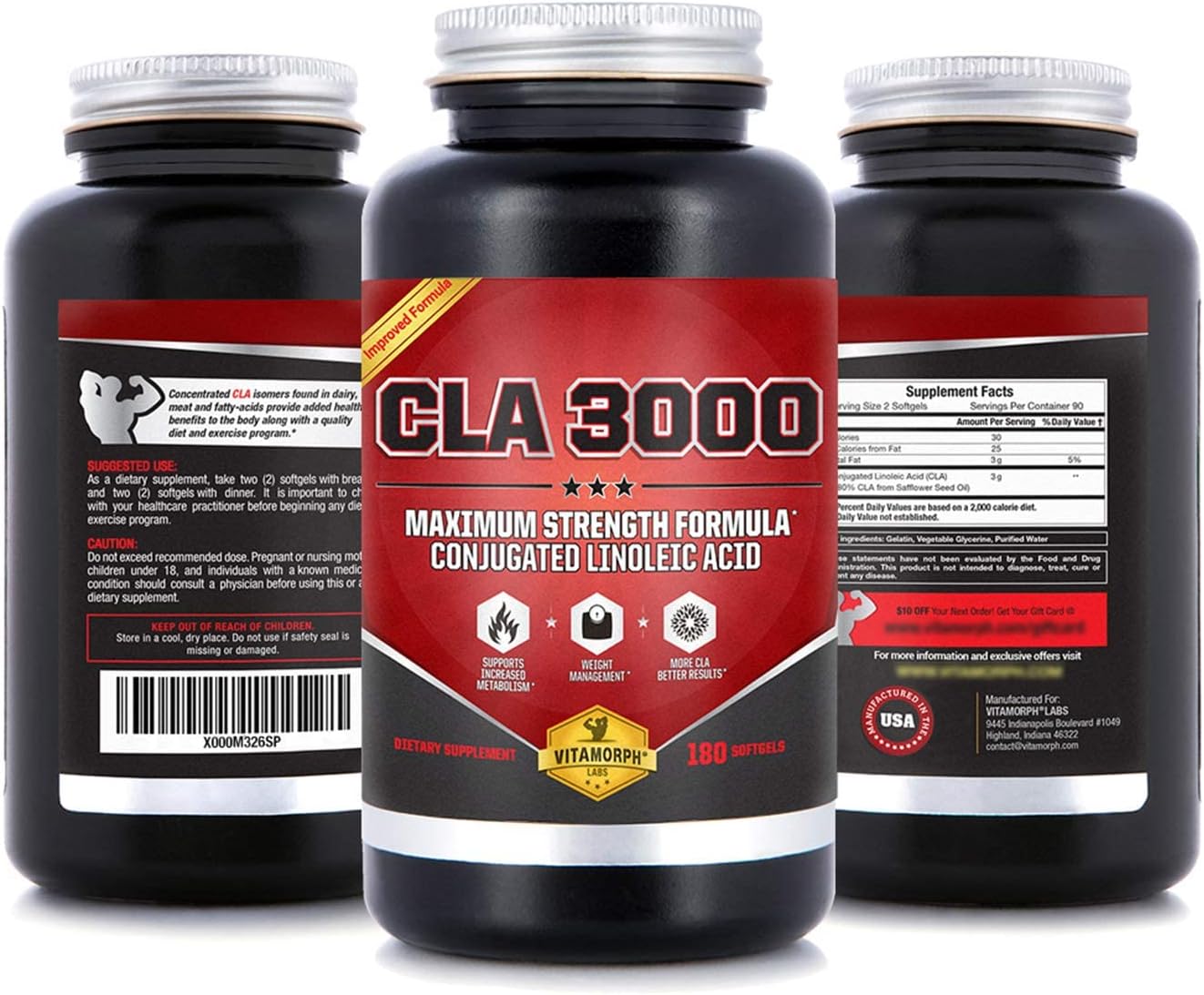 CLA 3000 - CLA Safflower Oil for Metabolism and Weight Loss Management, Maximum Strength Conjugated Linoleic Acid, Stimulant-Free Non-GMO Safflower Cla 180 Softgels : Health & Household
