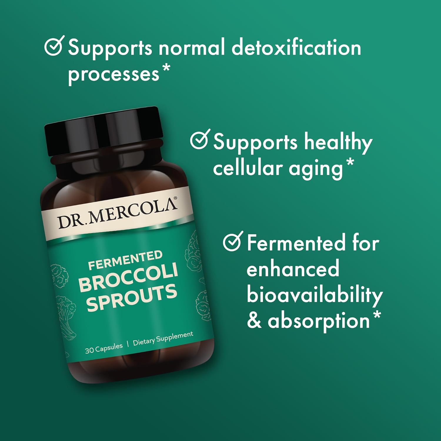 Dr. Mercola Fermented Broccoli Sprouts, 30 Servings (30 Capsules), Dietary Supplement, Supports Detoxification Processes, Fermented Nutrients, Non-GMO : Health & Household