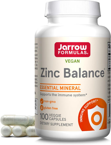 Jarrow Formulas Zinc Balance 15 mg - 100 Servings (Veggie Caps) - Includes Copper - Essential Mineral for Immune System Support - Immune Support Supplement - Gluten Free Zinc Copper Supplement - Vegan