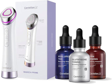 Centellian 24 Madeca Toning Device 3-In-1 Microcurrent + 3 Boosting Ampoules Set (1.01Fl Oz X 3) - Deep Hydration, Firming, Even Skin Tone With Hyaluronic Acid, Pdrn, Glutathione, Korean Skin Care