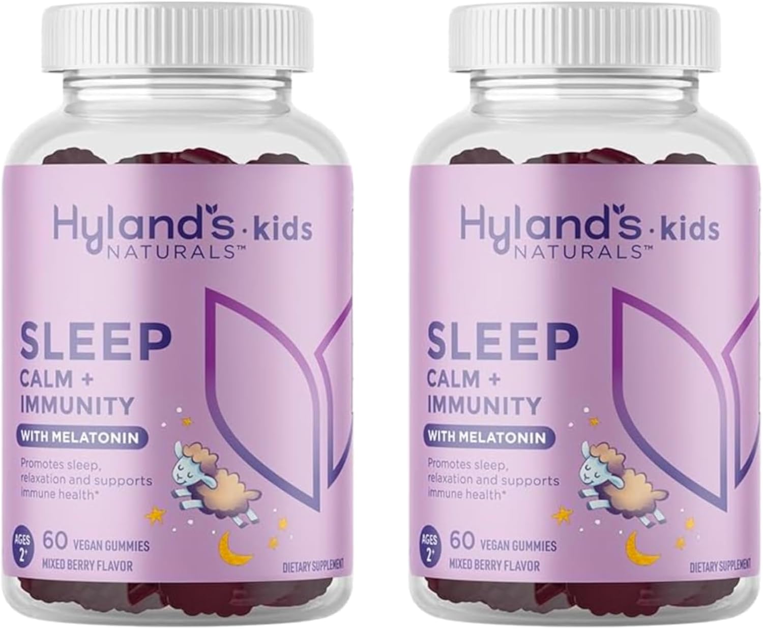 Hyland's Kids - Sleep Aid, Calm + Immune Support, with Melatonin Sleep Aid Gummies, Helps with Sleeplessness & Restlessness, with Chamomile & Elderberry, 60 Vegan Gummies (Pack of 2) : Health & Household