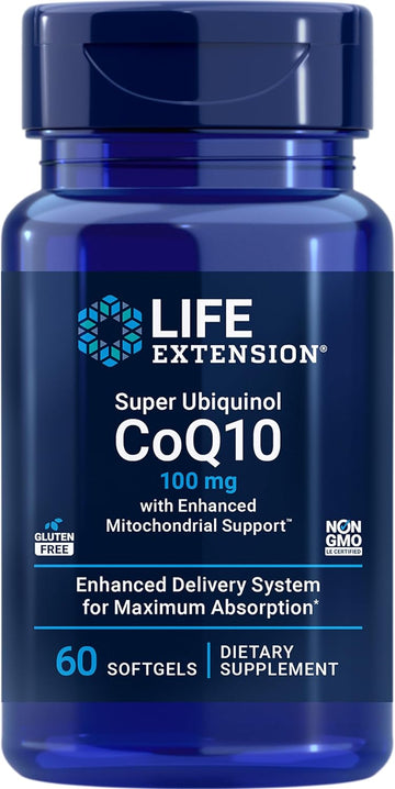 Life Extension Super Ubiquinol Coq10 With Enhanced Mitochondrial Support, Ubiquinol Coq10, Shilajit, Potent Heart Health & Cellular Energy Production Support, Ultra-Absorbable, Gluten-Free, 60 Softgel