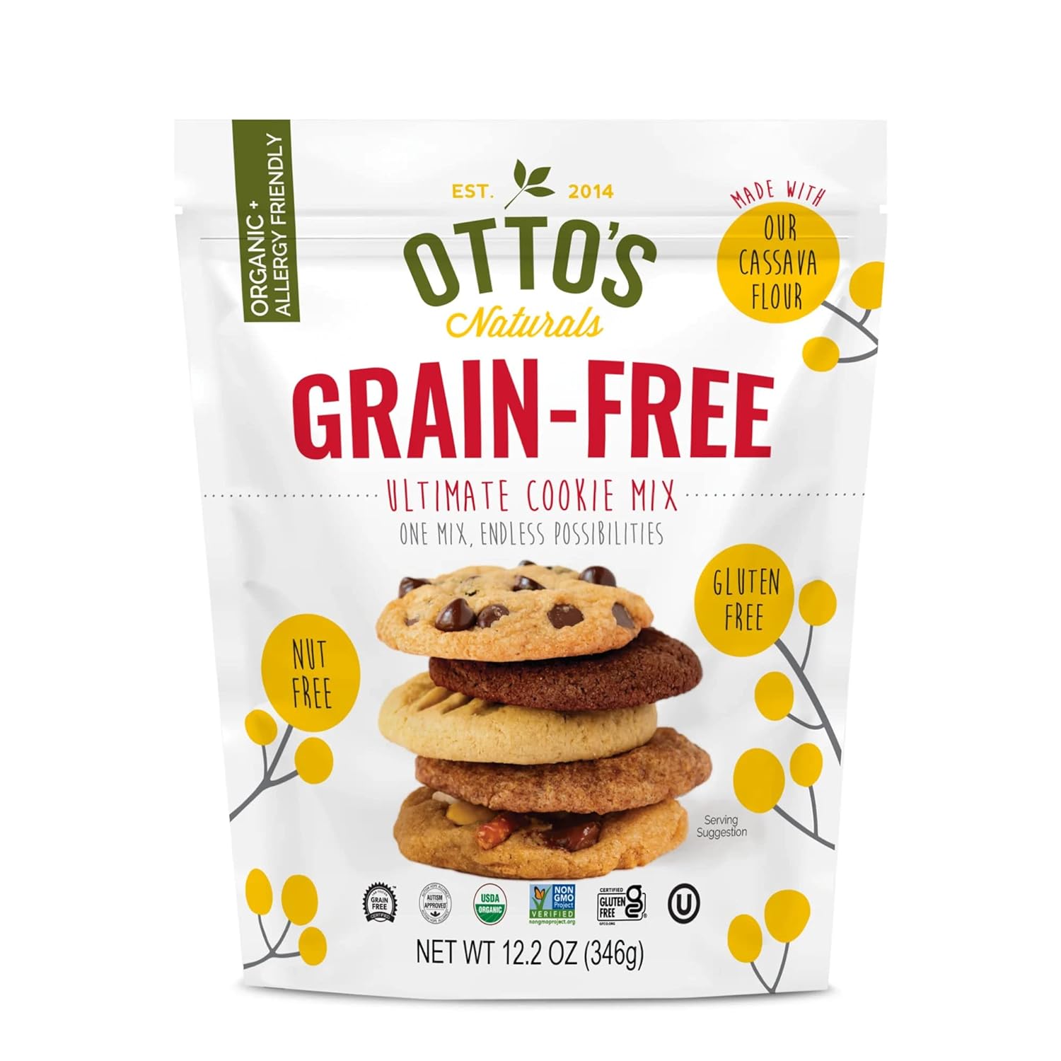 Otto’s Naturals Grain-Free Ultimate Cookie Mix, Made with Organic Cassava Flour, Gluten-Free All-Purpose Cookie Mix, Non-GMO Verified - 12.2 Oz Bag (Single)