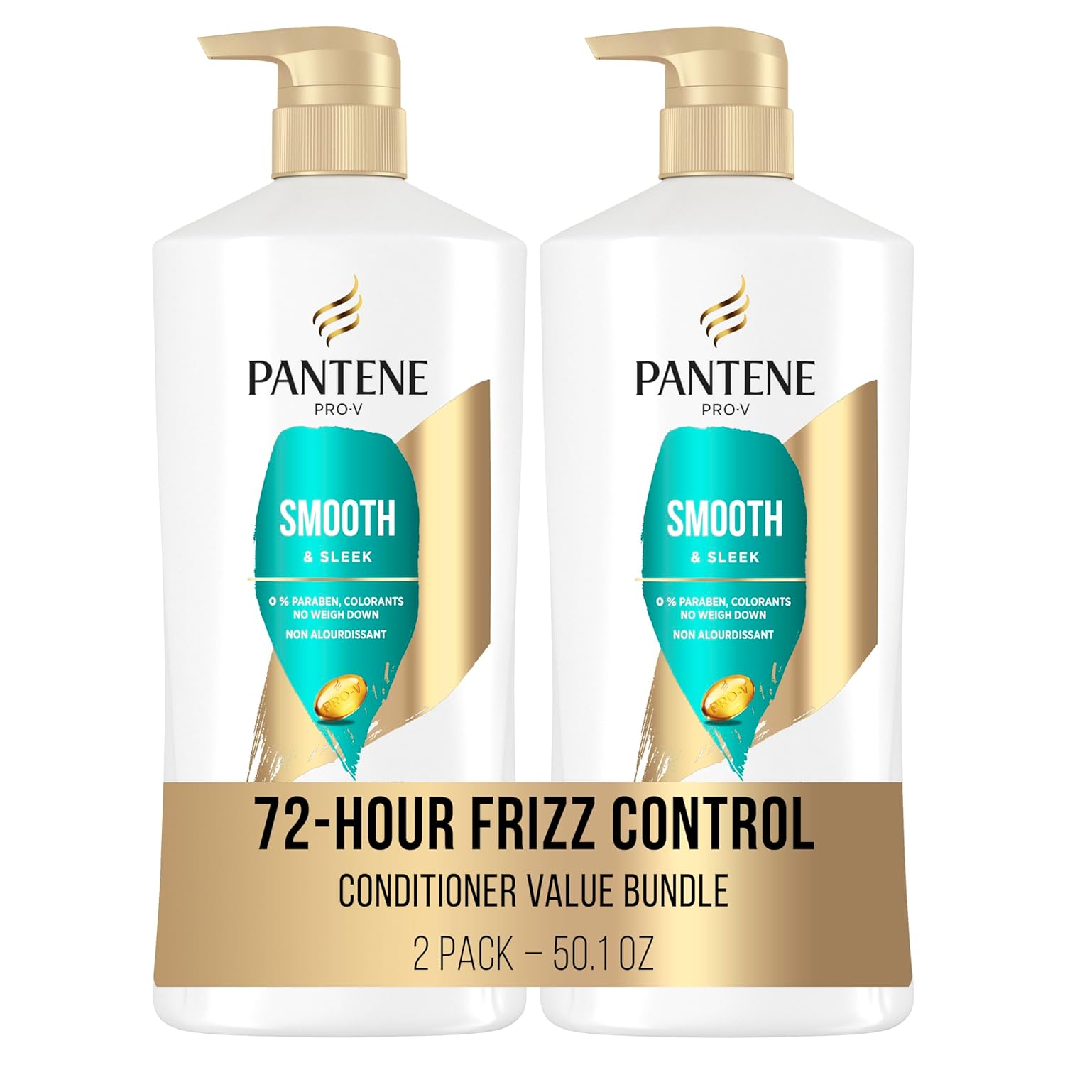 Pantene Pro-V Smooth & Sleek Conditioner, 25.1 Oz, Twin Pack And Intense Rescue Shot Treatment 0.5 Oz For Dry Hair