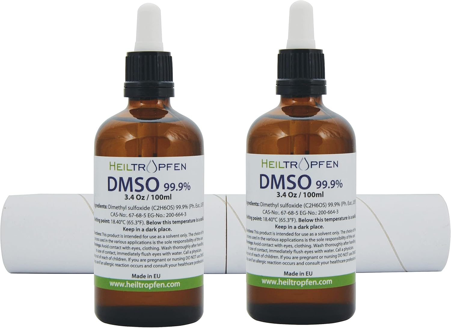 2X Dmso 99.9% Pharma Grade Ingredients | Low Odor - Dimethyl Sulfoxide Liquid | 2X 3.4 Oz - 2X 100 Ml | High Purity | Set Of Two | Heiltropfen®