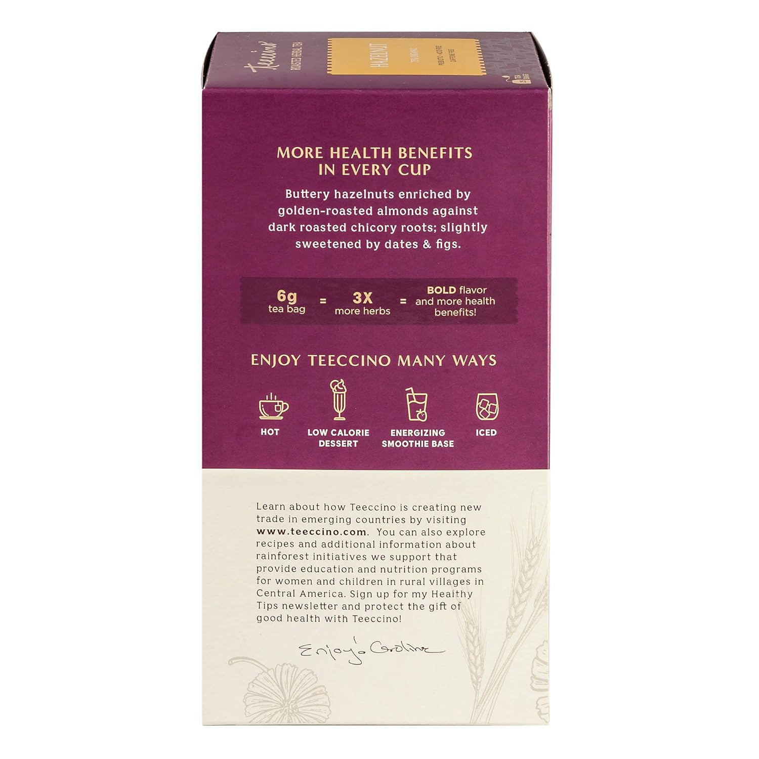 Teeccino Hazelnut Herbal Tea - Rich & Roasted Herbal Tea That’S Caffeine Free & Prebiotic For Natural Energy, 25 Tea Bags